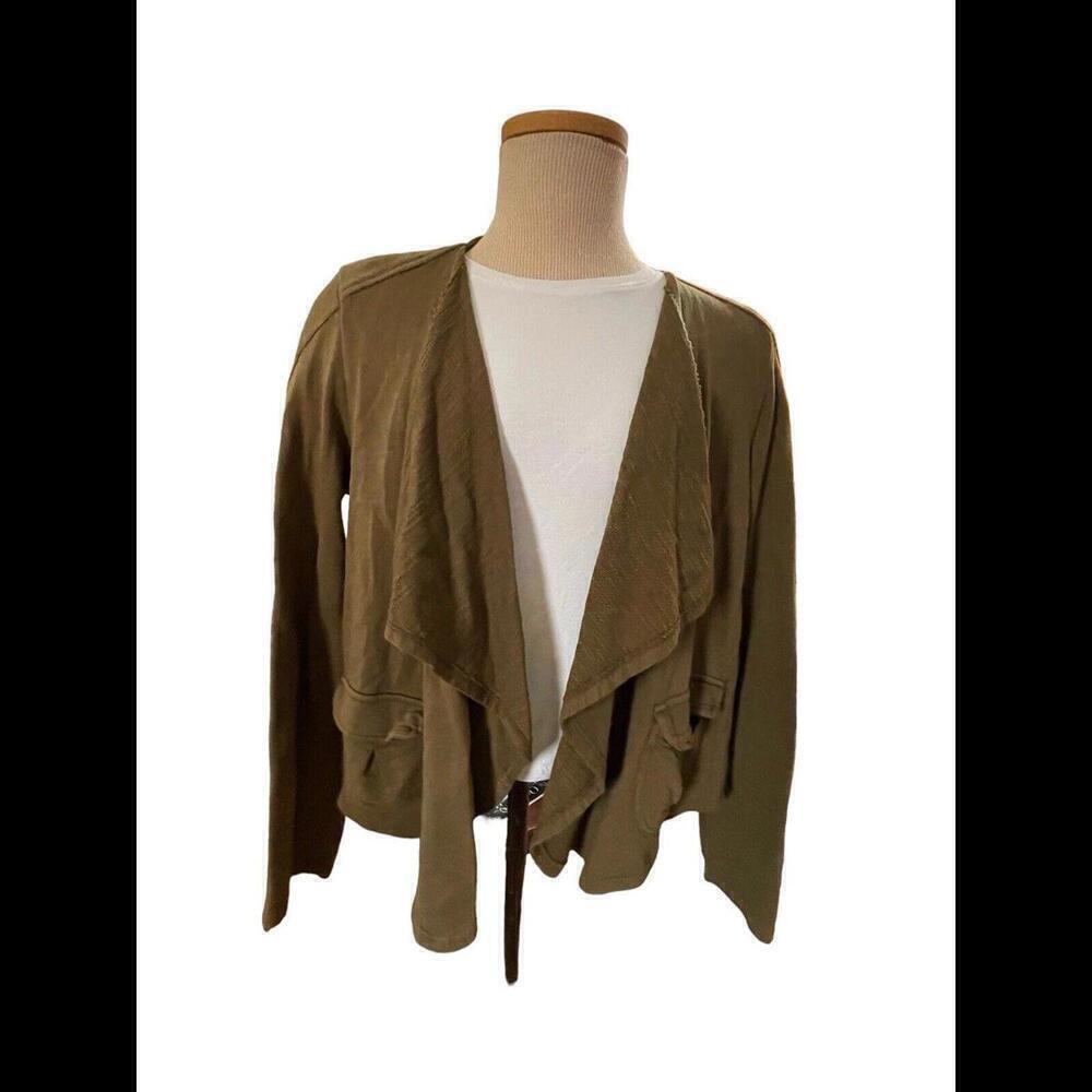 $108 XCVI Blue Flyaway Open Front Cardigan Light And Dark Green Med